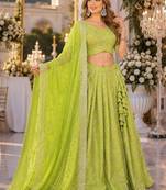 Green Viscose Semi Stitched Lehenga Choli with Embroidery & sequin Work