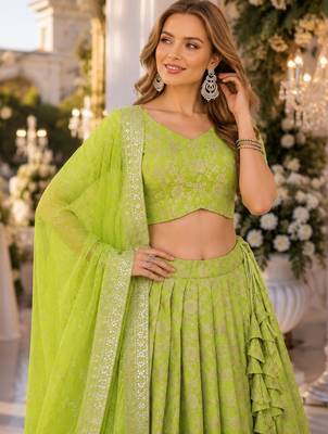 Green Viscose Semi Stitched Lehenga Choli with Embroidery & sequin Work 2