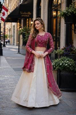 Maroon Silk Semi Stitched Lehenga Choli with Embroidery & Zari Work 1
