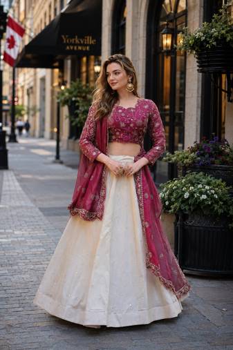 Maroon Silk Semi Stitched Lehenga Choli with Embroidery & Zari Work