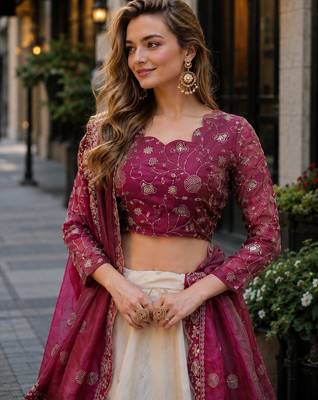 Maroon Silk Semi Stitched Lehenga Choli with Embroidery & Zari Work 2