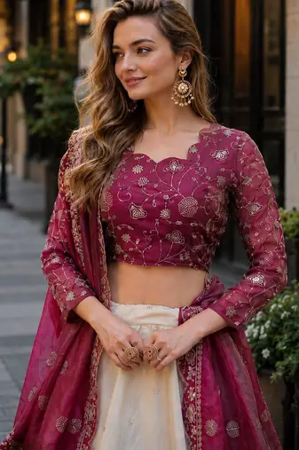 Maroon Silk Semi Stitched Lehenga Choli with Embroidery & Zari Work