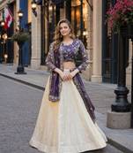 Violet Silk Semi Stitched Lehenga Choli with Embroidery & Zari Work