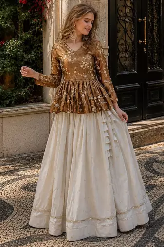 Mustard Silk Free Size Stitched Lehenga Choli with Embroidery & Mirror Work