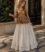 Mustard Silk Free Size Stitched Lehenga Choli with Embroidery & Mirror Work