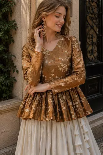 Mustard Silk Free Size Stitched Lehenga Choli with Embroidery & Mirror Work