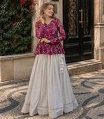 Purple Silk Free Size Stitched Lehenga Choli with Embroidery & Mirror Work