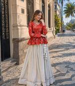 Orange Silk Free Size Stitched Lehenga Choli with Embroidery & Mirror Work