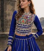 Blue Silk Free Size Stitched Navratri Lehenga Choli with Embroidery & Mirror Work