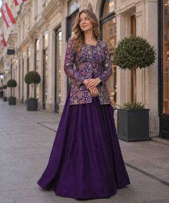 Purple Simmer Free Size Stitched Lehenga Choli with Embroidery & Jequard Work 1