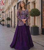 Purple Simmer Free Size Stitched Lehenga Choli with Embroidery & Jequard Work
