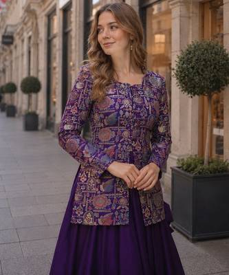 Purple Simmer Free Size Stitched Lehenga Choli with Embroidery & Jequard Work 2