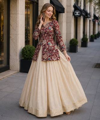 Off White Silk Free Size Stitched Lehenga Choli with Embroidery & Jequard Work 1