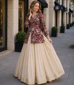 Off White Silk Free Size Stitched Lehenga Choli with Embroidery & Jequard Work