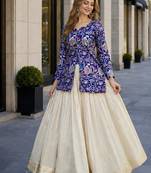 Off White Silk Free Size Stitched Lehenga Choli with Embroidery & Jequard Work