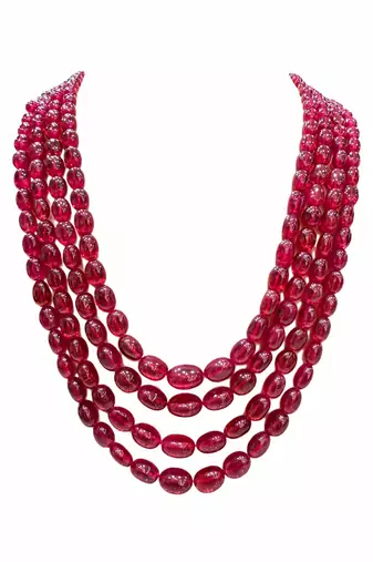 PRECIOUS OVAL SHAPE RUBIES WITH 4 STRANDS 