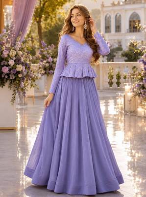 Lavender Simmer Free Size Stitched Lehenga Choli with Embroidery & Jequard Work 1