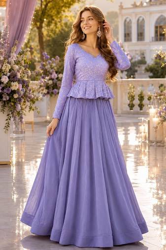 Lavender Simmer Free Size Stitched Lehenga Choli with Embroidery & Jequard Work
