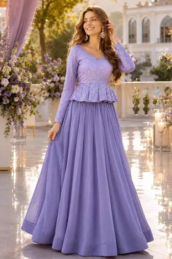 Lavender Simmer Free Size Stitched Lehenga Choli with Embroidery & Jequard Work