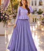 Lavender Simmer Free Size Stitched Lehenga Choli with Embroidery & Jequard Work