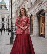 Maroon Simmer Free Size Stitched Lehenga Choli with Embroidery & Jequard Work