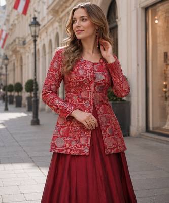 Maroon Simmer Free Size Stitched Lehenga Choli with Embroidery & Jequard Work 2