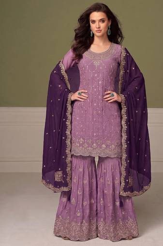 Heavy chinon lilac salwar suit for women ethnic wear