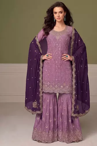 Heavy chinon lilac salwar suit for women ethnic wear