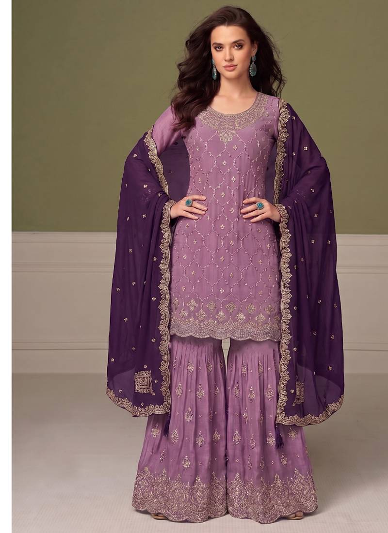 Heavy chinon lilac salwar suit for women ethnic wear