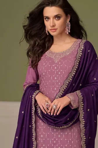 Heavy chinon lilac salwar suit for women ethnic wear