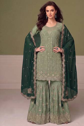 Heavy chinon pista green salwar suit for women ethnic wear