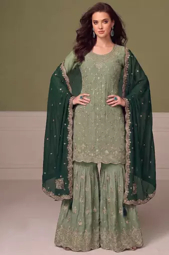 Heavy chinon pista green salwar suit for women ethnic wear