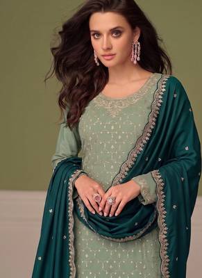 Heavy chinon pista green salwar suit for women ethnic wear 2