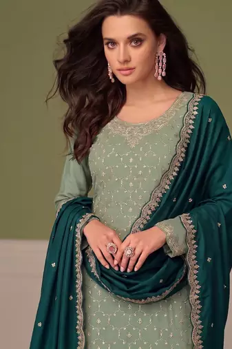 Heavy chinon pista green salwar suit for women ethnic wear
