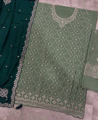 Heavy chinon pista green salwar suit for women ethnic wear 4