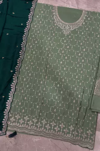 Heavy chinon pista green salwar suit for women ethnic wear