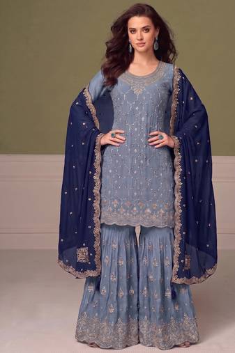Heavy chinon sky blue salwar suit for women ethnic wear