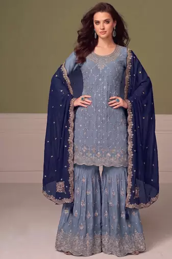 Heavy chinon sky blue salwar suit for women ethnic wear