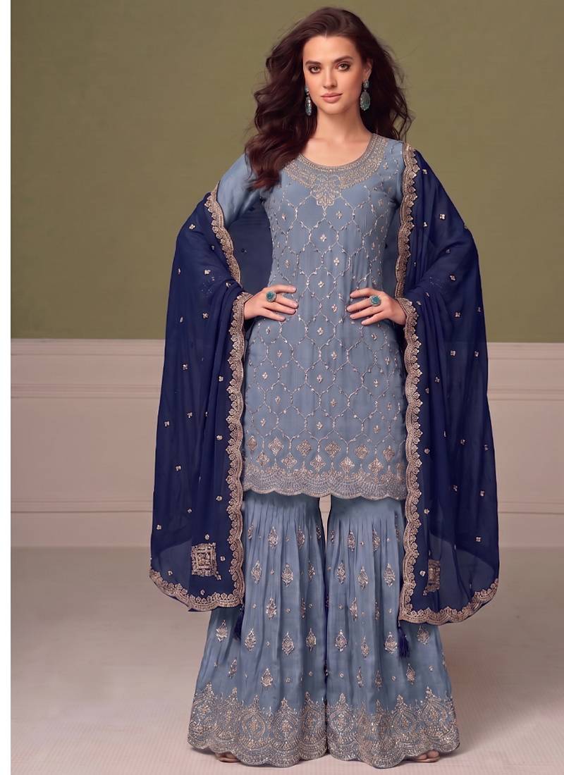 Heavy chinon sky blue salwar suit for women ethnic wear