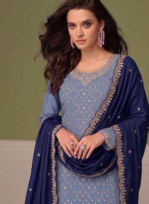 Heavy chinon sky blue salwar suit for women ethnic wear 2