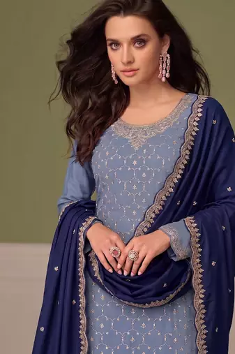 Heavy chinon sky blue salwar suit for women ethnic wear