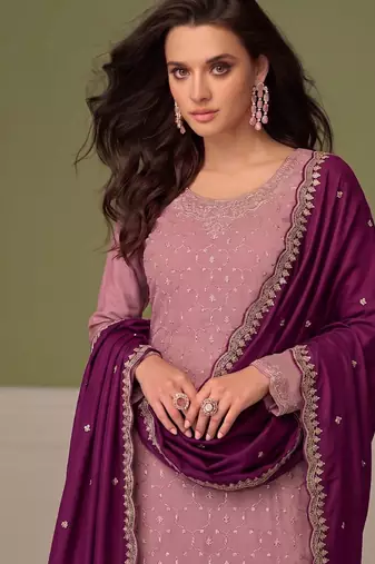 Heavy chinon peach salwar suit for women ethnic wear