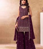 Latest cocktail wear wine chinon sharara suit for women