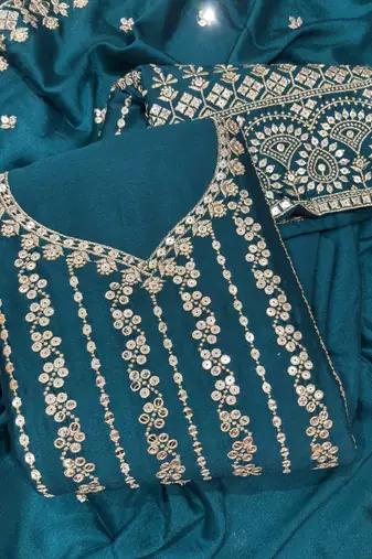 Latest cocktail wear aqua blue chinon sharara suit for women