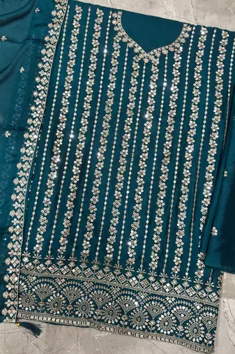 Latest cocktail wear aqua blue chinon sharara suit for women