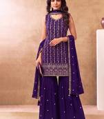 Latest cocktail wear purple chinon sharara suit for women
