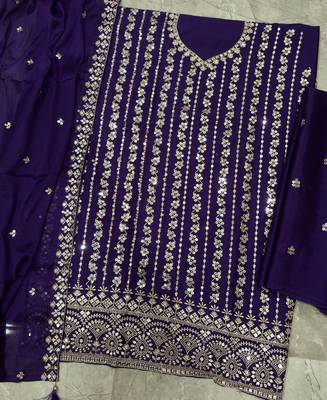 Latest cocktail wear purple chinon sharara suit for women 4