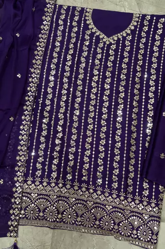 Latest cocktail wear purple chinon sharara suit for women