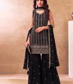 Latest cocktail wear black chinon sharara suit for women
