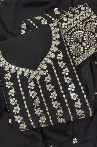 Latest cocktail wear black chinon sharara suit for women